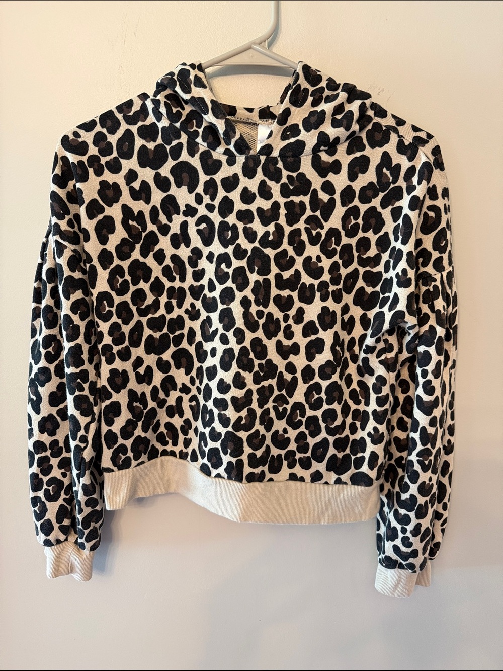 Nordstrom Kids Leopard Print Hoodie - Black & Cream, Size L 10/12